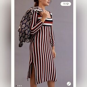 Anthropologie Black, Red, and White Striped Midi Dress